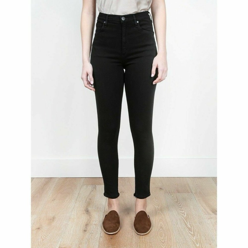 Goldsign Black Jeans Ankle Zip Ultra High Rise Women's Size 26 Stretch Denim